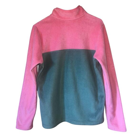 Pink Green Fleece Columbia Quarter Snap Up Jacket Youth XL 18/20 Pullover - Picture 2 of 7